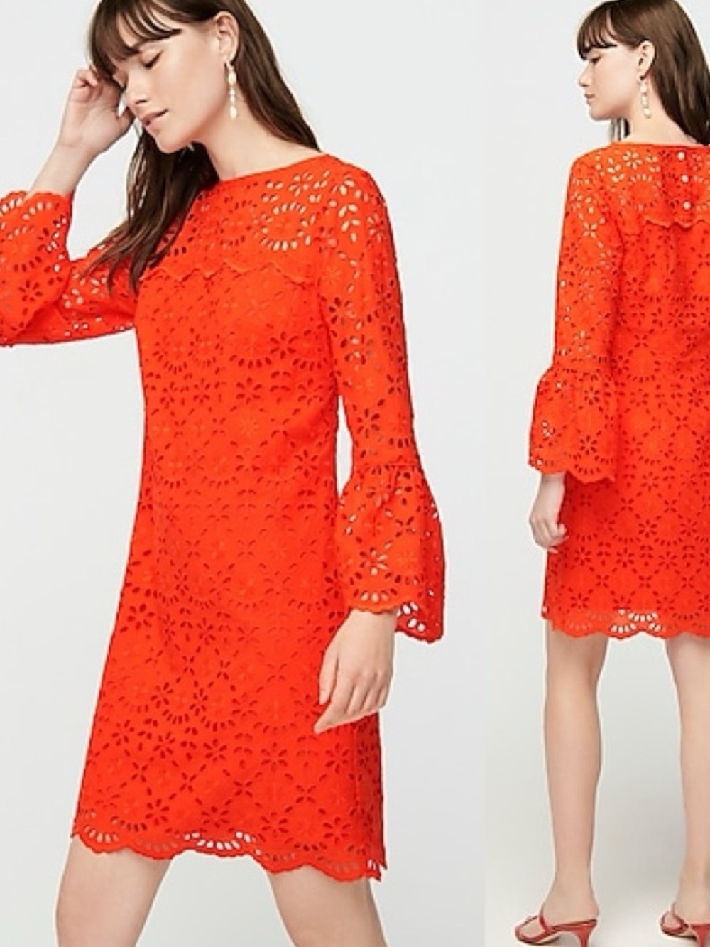 J.Crew Bell-Sleeve Eyelet Shift Dress in Brilliant Sunset Size 2